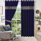 2 Pieces Luxury Crocodile  Velvet Curtain Panels with 2 belts-Navy